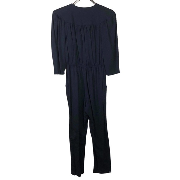 Vintage Luci Fellini Jumpsuit Black 1980s One Piece V-Neck Elastic Waist Size 12 - Picture 7 of 8
